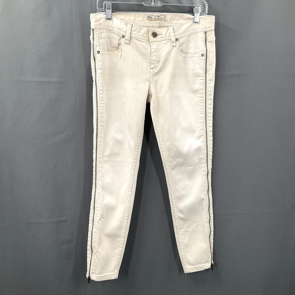 Free People Jeans Women 28 Bone Zipper Sides Cotton Stretch‎ Low Rise Denim